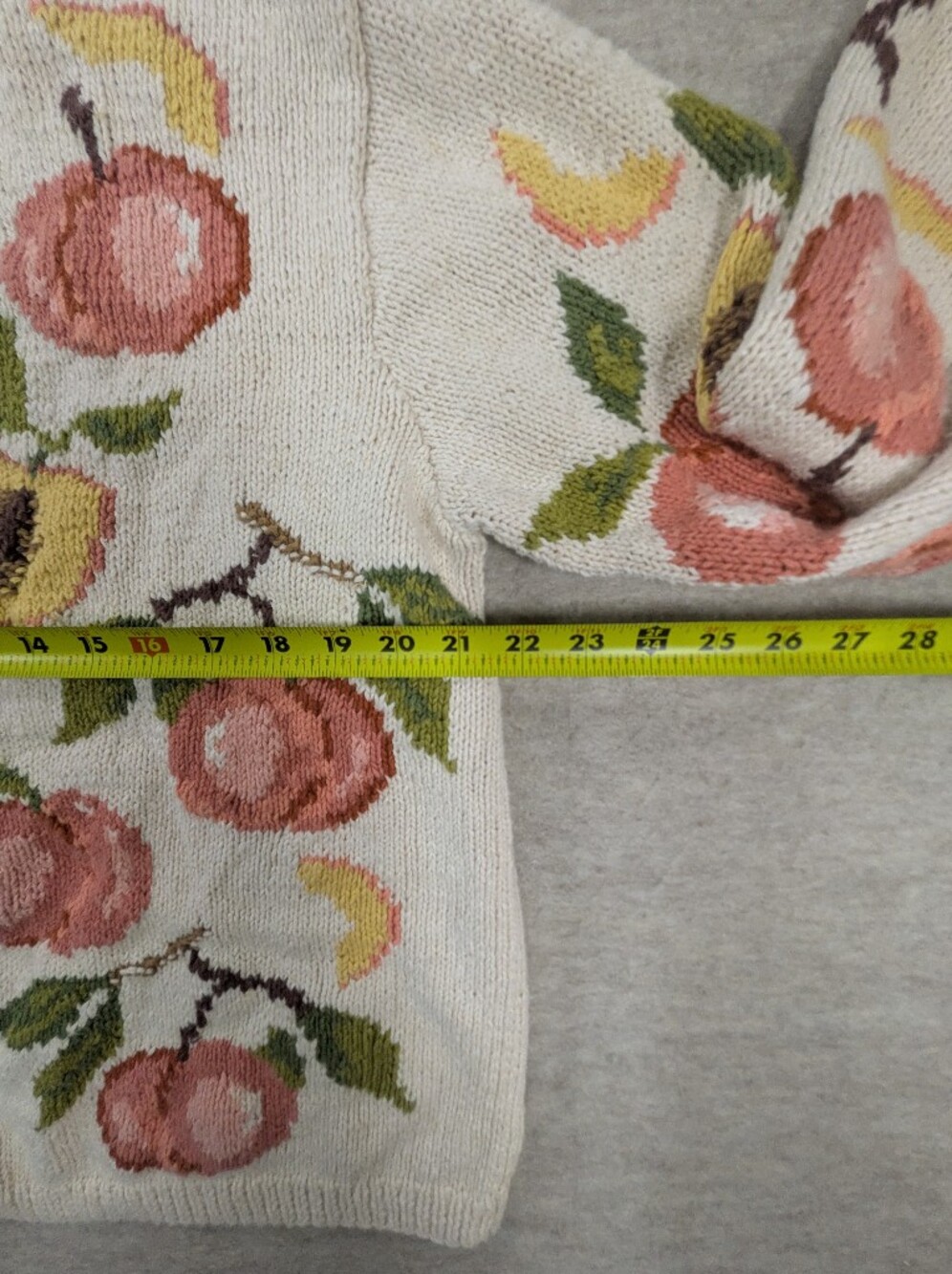 Vintage Fruit Peaches Knit Cardigan Linen Talbots Jacquard Cotton Rare Unique XL - Picture 9 of 12